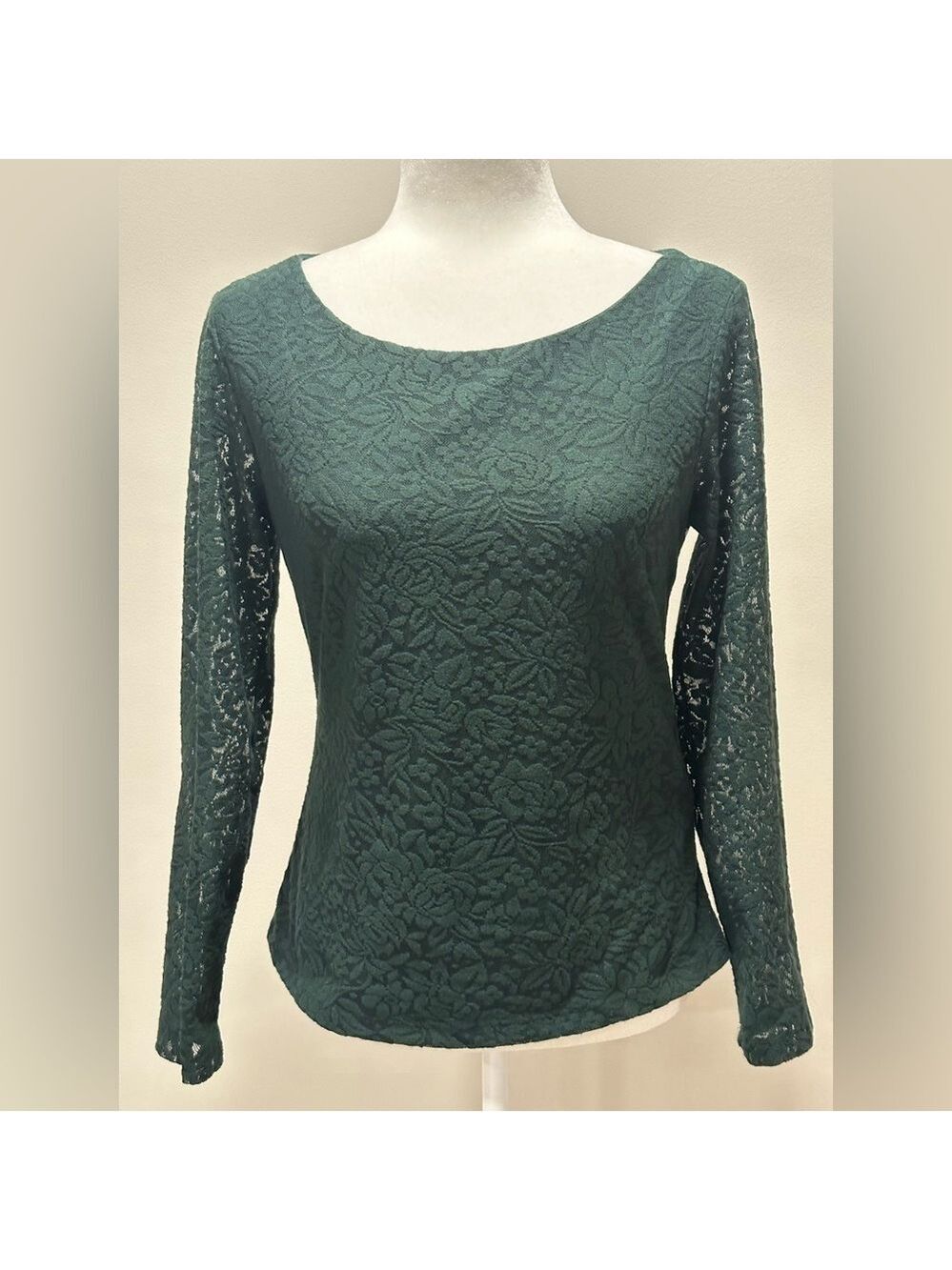 Zara Women’s Floral Pattern Green Lace Open Back Long Sleeve Top Size Large
